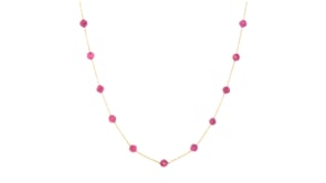 6.00 ct. t.w. Pink Tourmaline Bead Station Necklace in 14kt Yellow Gold