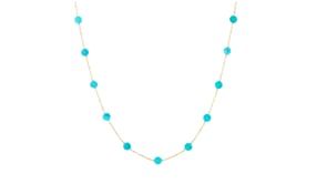 3-3.5mm Turquoise Bead Station Necklace in 14kt Yellow Gold