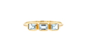 70 ct. t.w. Aquamarine Three-Stone Ring in 14kt Yellow Gold