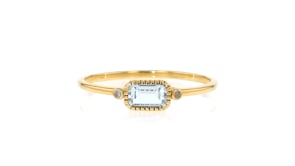 20 Carat Bezel-Set Aquamarine Ring with Diamond Accents in 14kt Yellow Gold