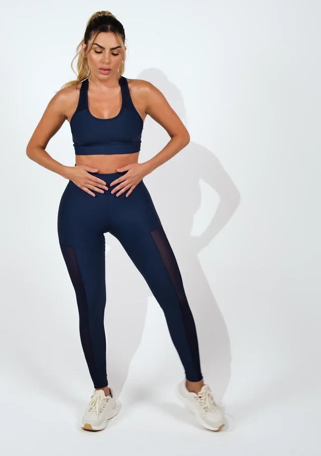 Legging fitness feminina branco com elástico lateral canelado intense