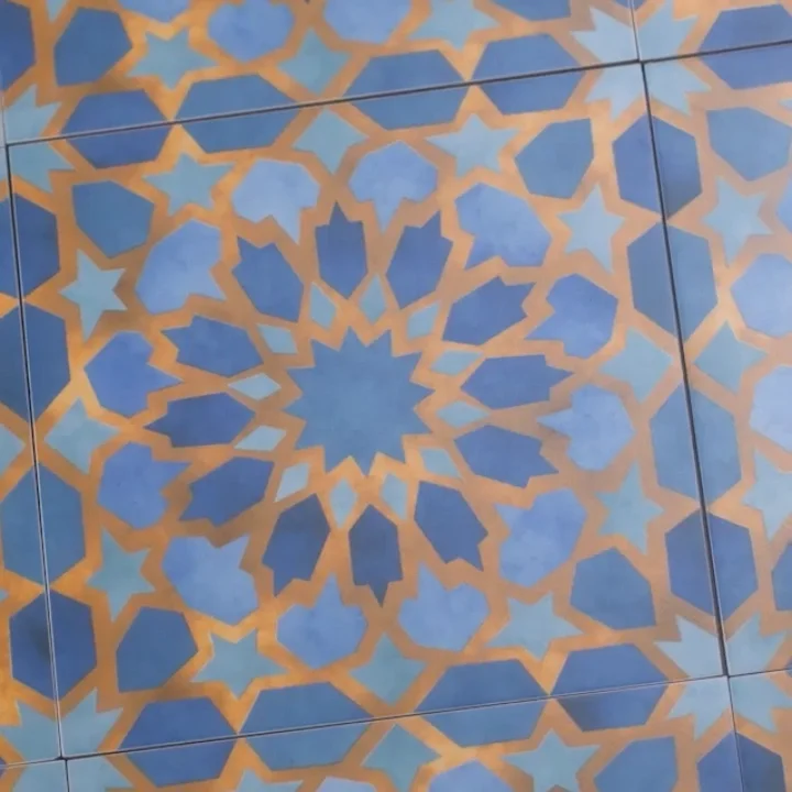 Amira Samarkand Blue Patterned Porcelain Tile | Moroccan Floor and