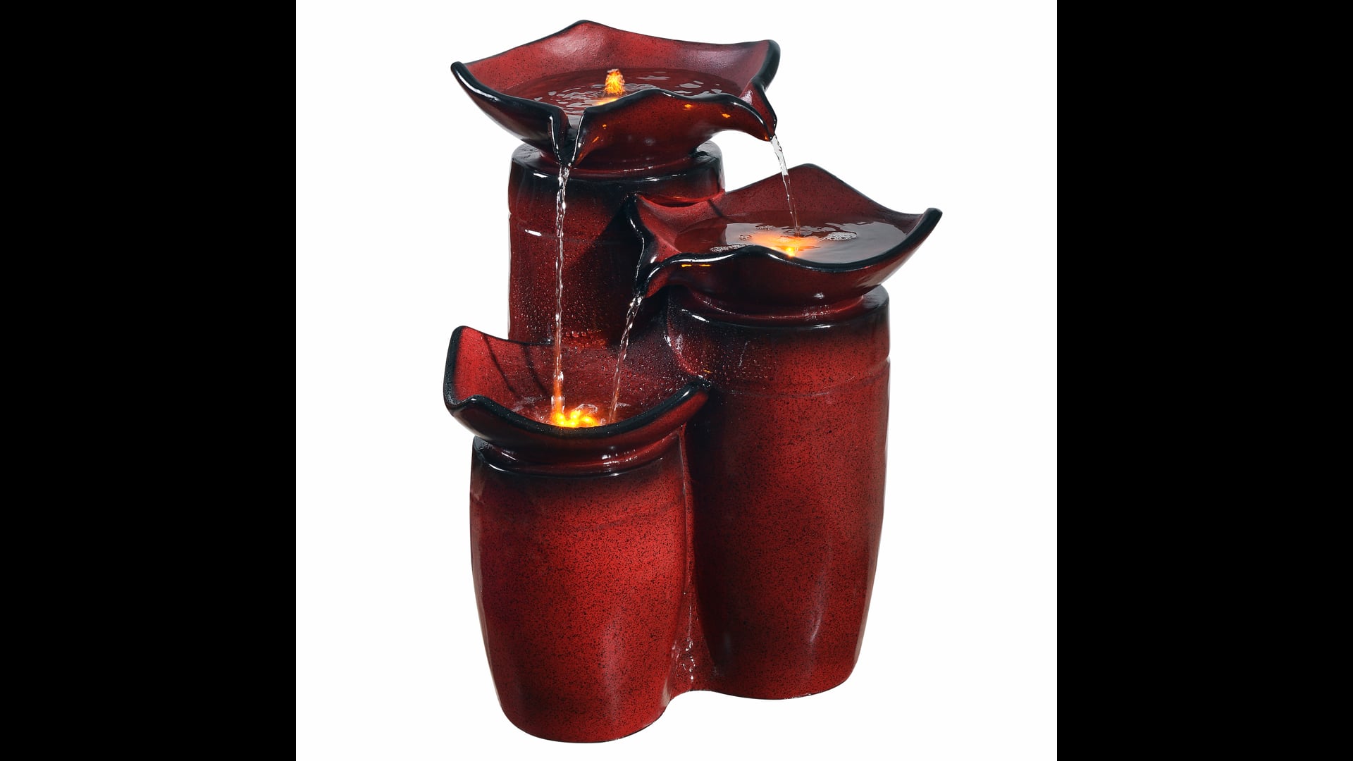 3-Tier Pot Floor Fountain with LED Lights Red
