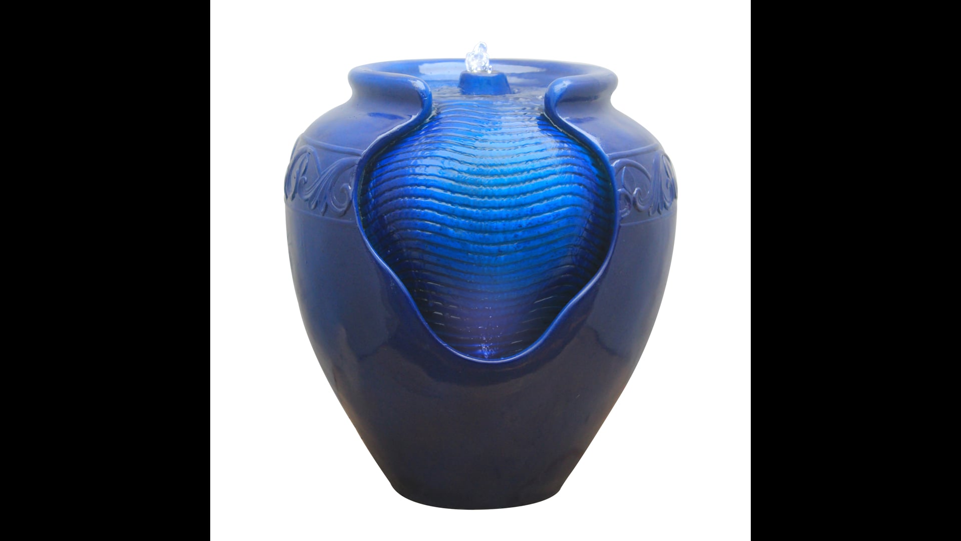 Glazed Pot Floor Fountain, LED Lights, Blue