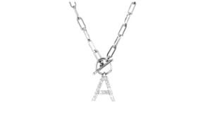 Diamond Initial Paper Clip Link Toggle Necklace in Sterling Silver
