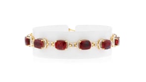 19.00 ct. t.w. Ruby and .18 ct. t.w. Diamond Bracelet in 18kt Gold Over Sterling