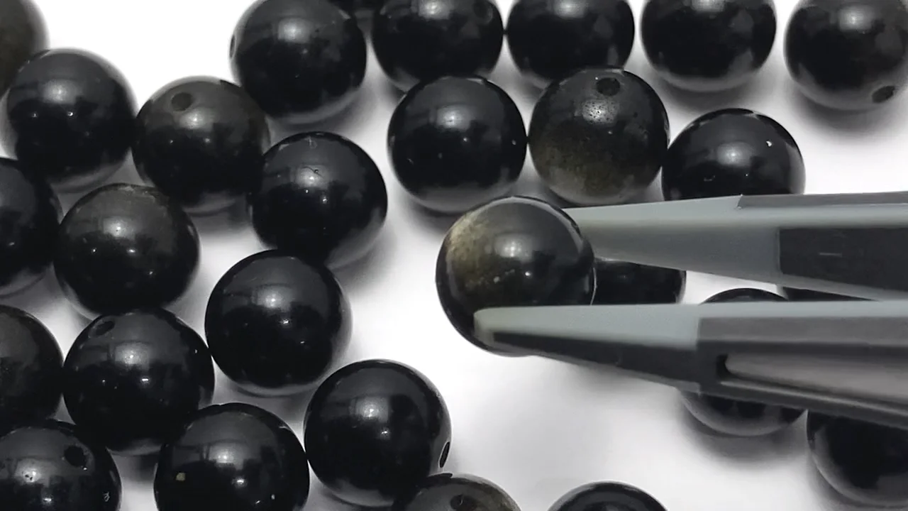 ゴールデンオブシディアン（産地・メキシコ） 片穴ラウンド8mm 10粒