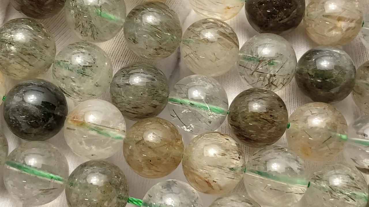 グリーントルマリンクォーツ ラウンド12mm 1連｜天然石ビーズの卸問屋 