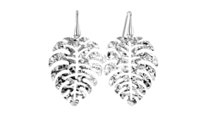 Italian Sterling Silver Hammered and Polished Palm Leaf Drop Earrings