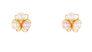 6.5-7mm Multicolored Cultured Pearl Flower Earrings with Diamond Accents in 18kt Gold Over Sterling