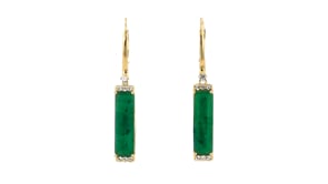 10.00 ct. t.w. Emerald and .30 ct. t.w. White Topaz Drop Earrings in 18kt Gold Over Sterling