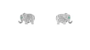 19 ct. t.w. Diamond Elephant Earrings with Emerald Accents in Sterling Silver
