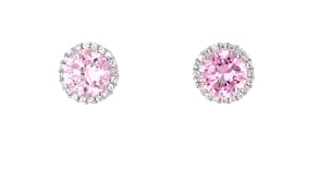 3.80 ct. t.w. Simulated Pink Sapphire and .30 ct. t.w. CZ Stud Earrings in Sterling Silver