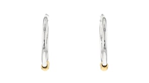 Italian 3mm Two-Tone Sterling Silver Removable Bead Hoop Earrings