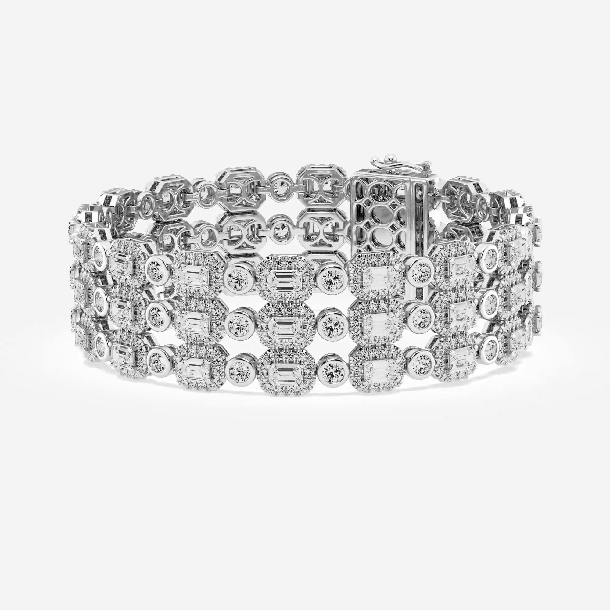 product video for 14 ctw Emerald Lab Grown Diamond Triple Row Fashion Bracelet - 7 Inches