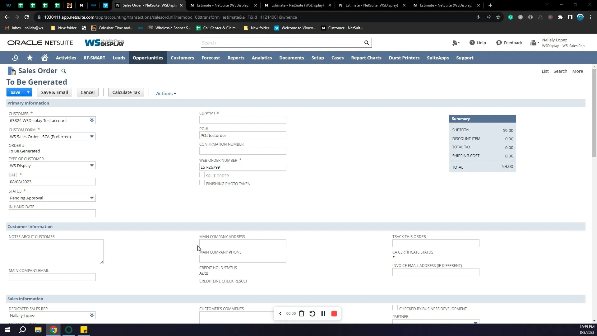 order detail for hardware 8/8/2023, 125536 PM on Vimeo