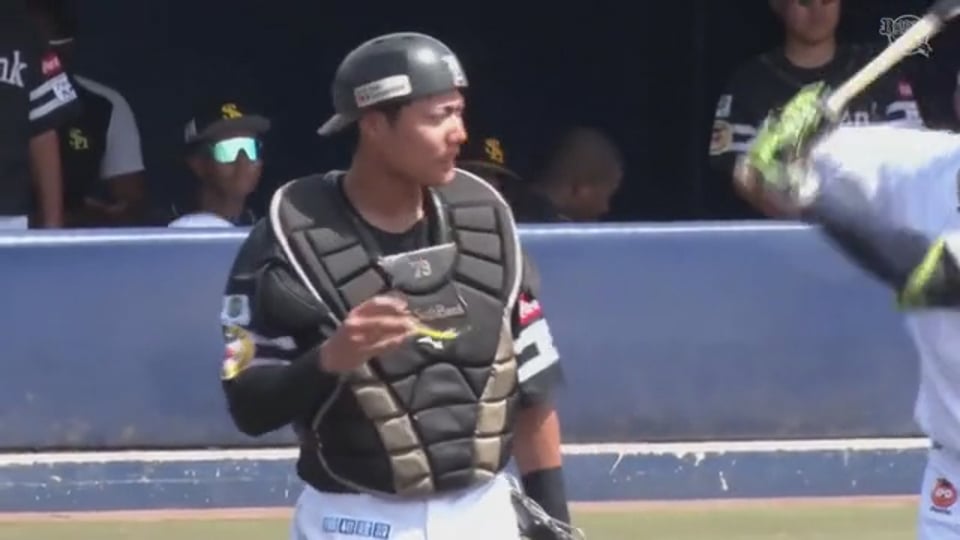 【ファーム】強肩発動!! ホークス・渡邉陸 素早い送球で盗塁阻止!!  2023年8月9日 オリックス・バファローズ 対 福岡ソフトバンクホークス