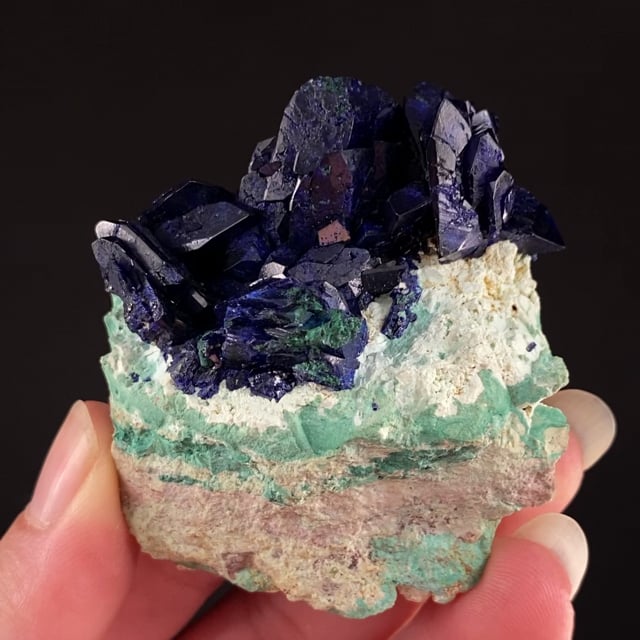 Azurite on Chrysocolla and Malachite