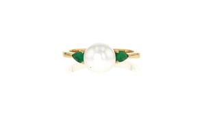 8mm Cultured Pearl and .20 ct. t.w. Emerald Ring in 18kt Gold Over Sterling