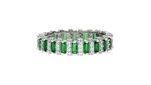 1.00 ct. t.w. Simulated Emerald and .44 ct. t.w. CZ Eternity Band in Sterling Silver