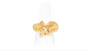 Italian 18kt Gold Over Sterling Fox Ring with Emerald Accents