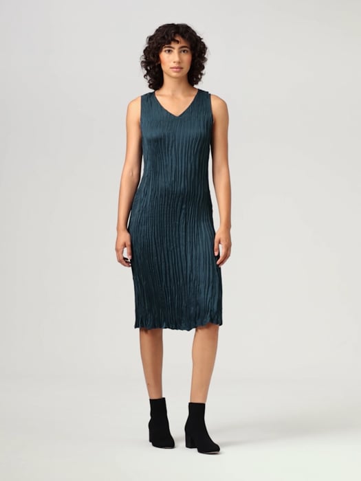 Crushed Cupro V-Neck Dress | EILEEN FISHER