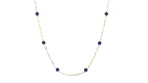3.50 ct. t.w. Sapphire Bead Station Paper Clip Link Necklace in 14kt Yellow Gold