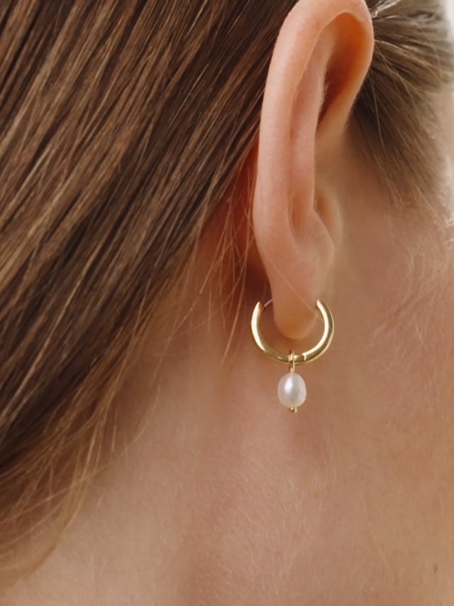 14K Gold Pearl Huggie Hoop Earrings - Ashley - Gold - Ana Luisa Jewelry - Black Friday Earrings