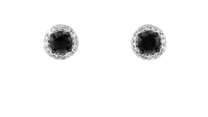 1.50 ct. t.w. Black and White Diamond Halo Earrings in Sterling Silver