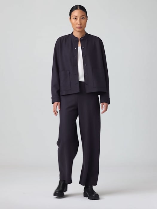 Boiled Wool Jersey Mandarin Collar Shirt Jacket | EILEEN FISHER