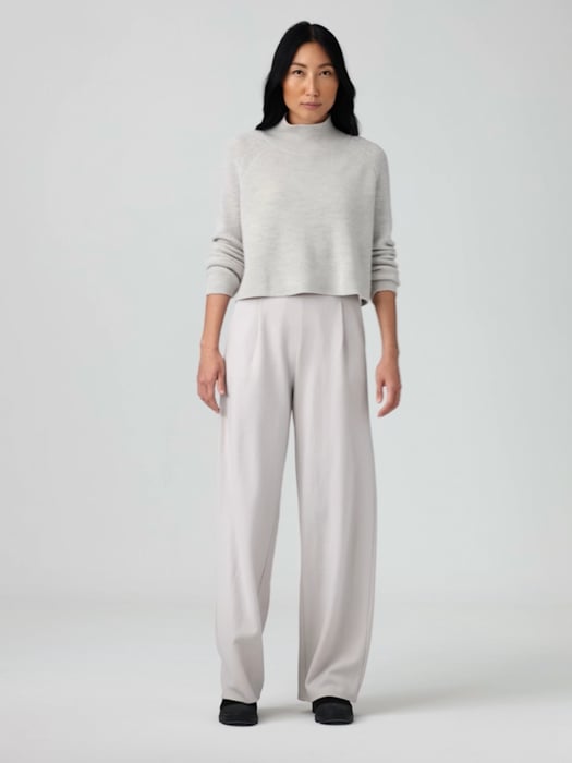 Boiled Wool Jersey Pleated Wide-Leg Pant