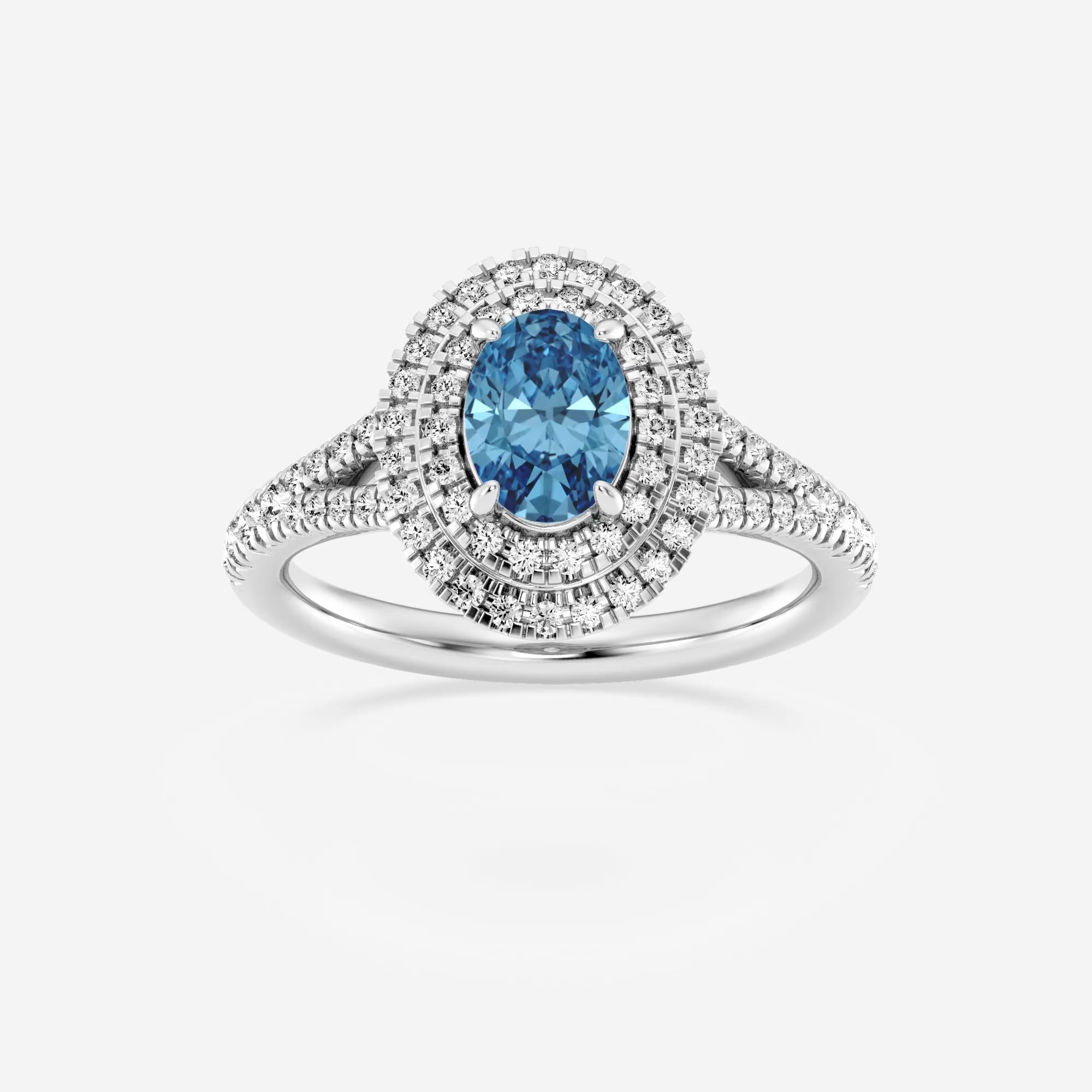 1 12 Ctw Oval Fancy Blue Lab Grown Diamond Split Shank Double Halo Engagement Ring 0604