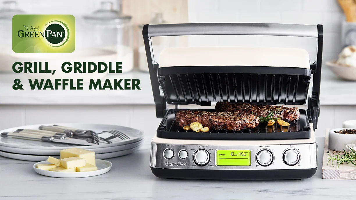 GreenPan Elite Grill Griddle Waffle Maker Cloud Cream