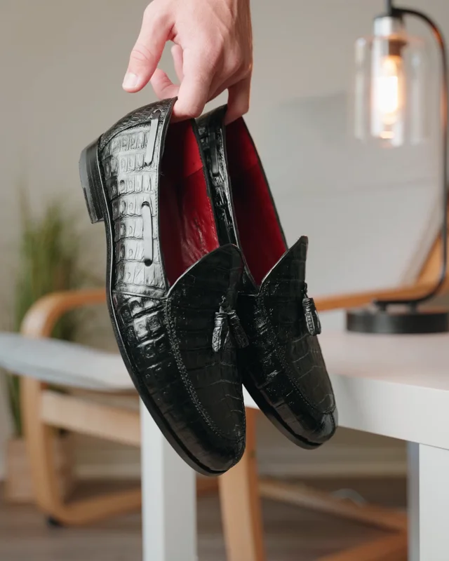  Men's Genuine Authentic Black Crocodile Loafers Dress Shoe  (7.5)