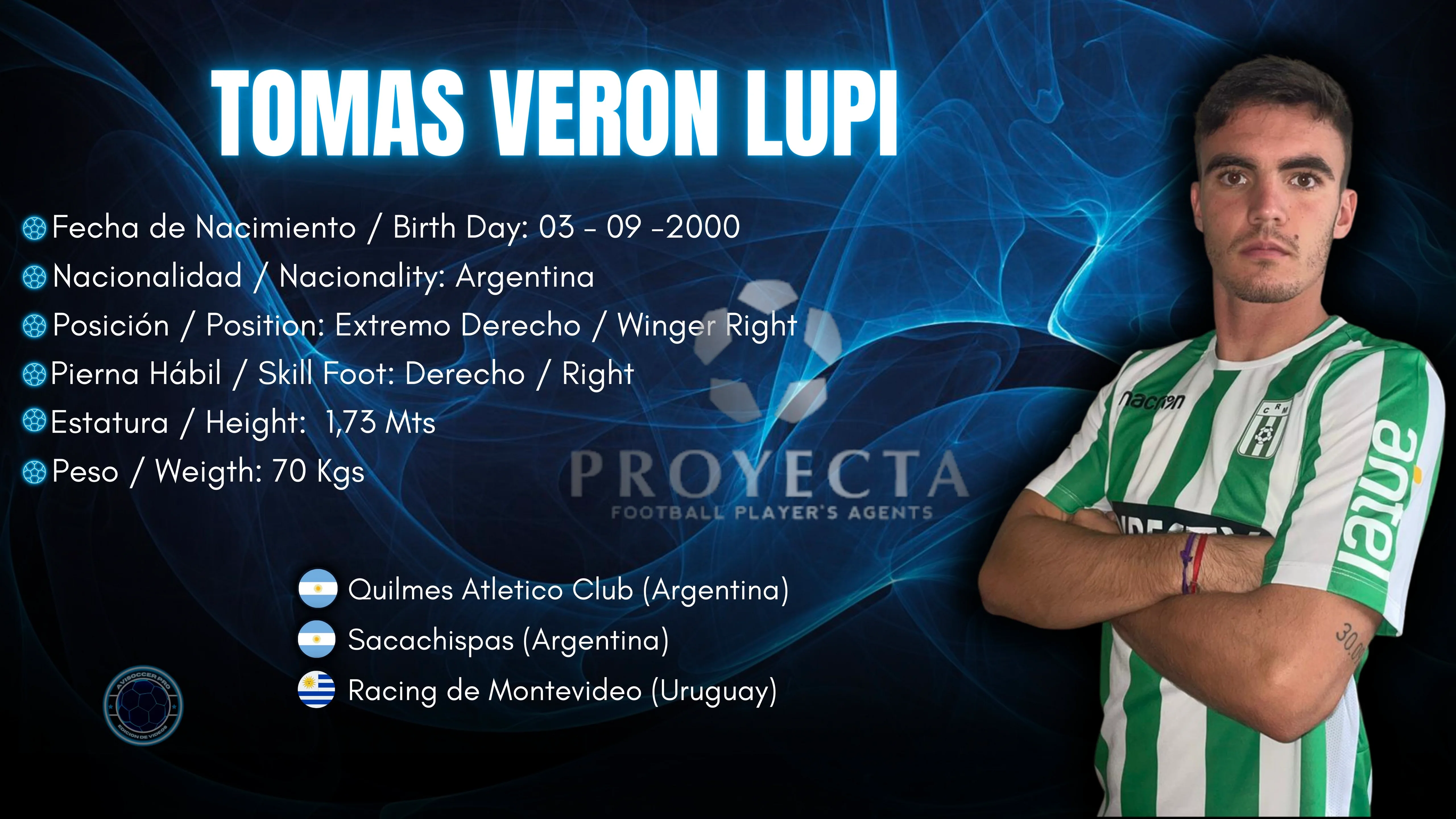 Tomas Veron Lupi #27 // Extremo - Winger // Racing de Montevideo