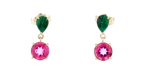 Malachite and 2.00 ct. t.w. Pink Topaz Drop Earrings in 18kt Gold Over Sterling
