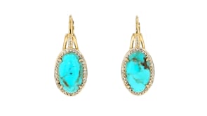 Turquoise and .30 ct. t.w. White Topaz Drop Earrings in 18kt Gold Over Sterling