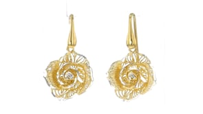 Italian Two-Tone Sterling Silver Filigree Rose Drop Earrings