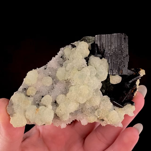 Babingtonite with Prehnite on Quartz