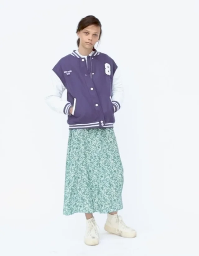 Girls' purple and white College-style varsity jacket