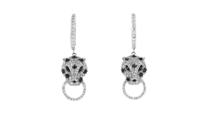 75 ct. t.w. Black and White Diamond Leopard Hoop Drop Earrings in Sterling Silver