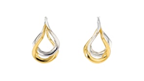 Italian Two-Tone Sterling Silver Curved Double-Hoop Earrings