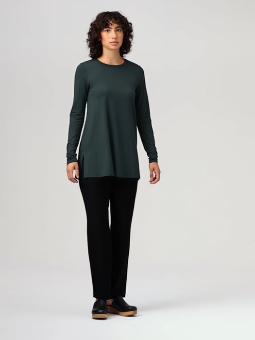 Stretch Jersey Knit Crew Neck Long Top | EILEEN FISHER