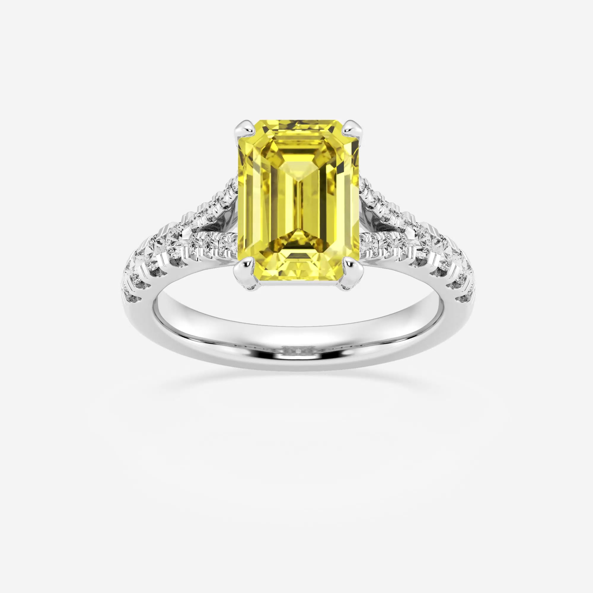 product video for 3 1/2 ctw Fancy Yellow Emerald Lab Grown Diamond Split Shank Side Stone Engagement Ring