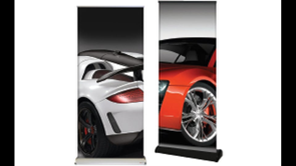 display|ad elite black retractable banner stand, daeb, premium roll ups