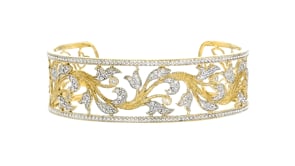 50 ct. t.w. Diamond Floral Filigree Cuff Bracelet in 18kt Gold Over Sterling