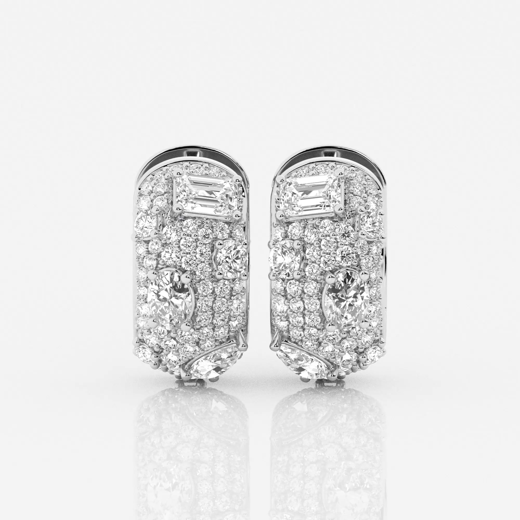 product video for 3 1/2 ctw Multi-Shape Lab Grown Diamond Pave Scatter Hoop Earrings