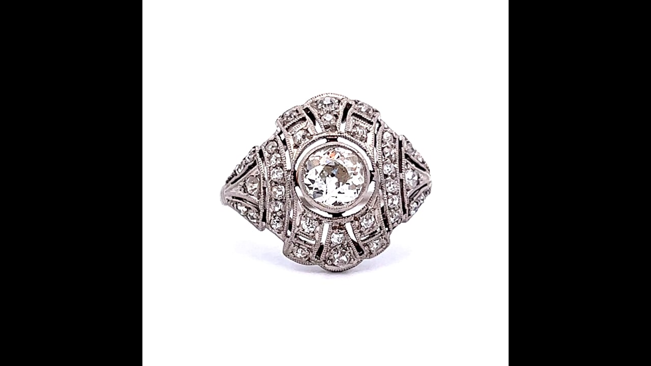 Retro IGT-PLATE Brass（retroism Bezel Set Old European Diamond Cocktail Ring in Platinum