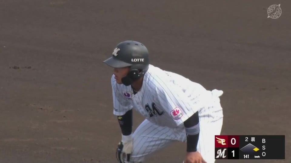 【ファーム】センターへ弾き返す!! マリーンズ・松川虎生 先制となるタイムリーヒット!!  2023年8月31日 千葉ロッテマリーンズ 対 東北楽天ゴールデンイーグルス