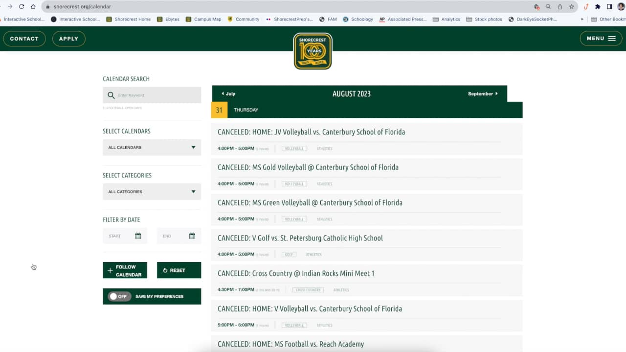 How to use Shorecrest's website calendar on Vimeo